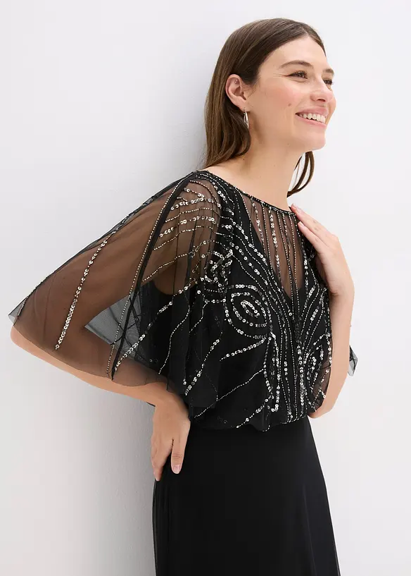 Abito lungo in tulle raffinato con paillettes, bonprix