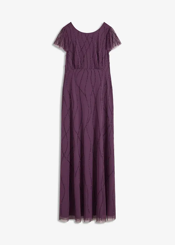 Abito lungo in tulle delicato con ricamo e perline, bonprix