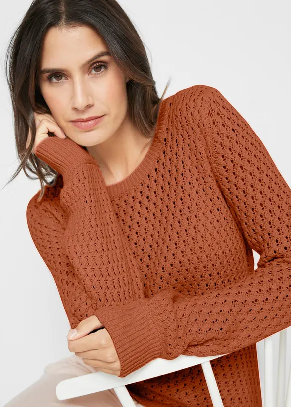 Maglione in maglia operata di misto cotone, bonprix