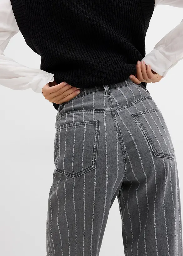 Jeans wide leg con effetti destroyed, vita alta, bonprix
