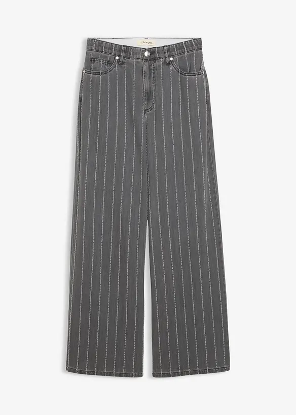 Jeans wide leg con effetti destroyed, vita alta, bonprix