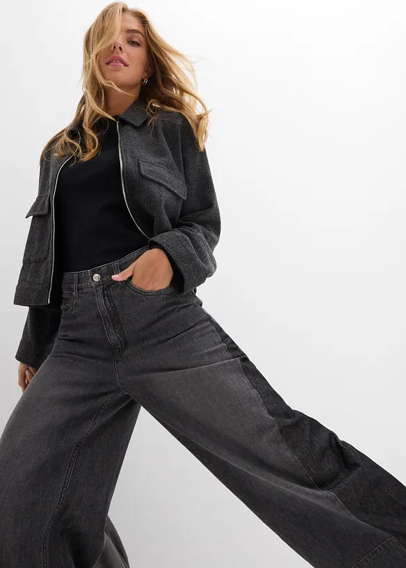 Jeans wide leg con inserto, vita alta, bonprix