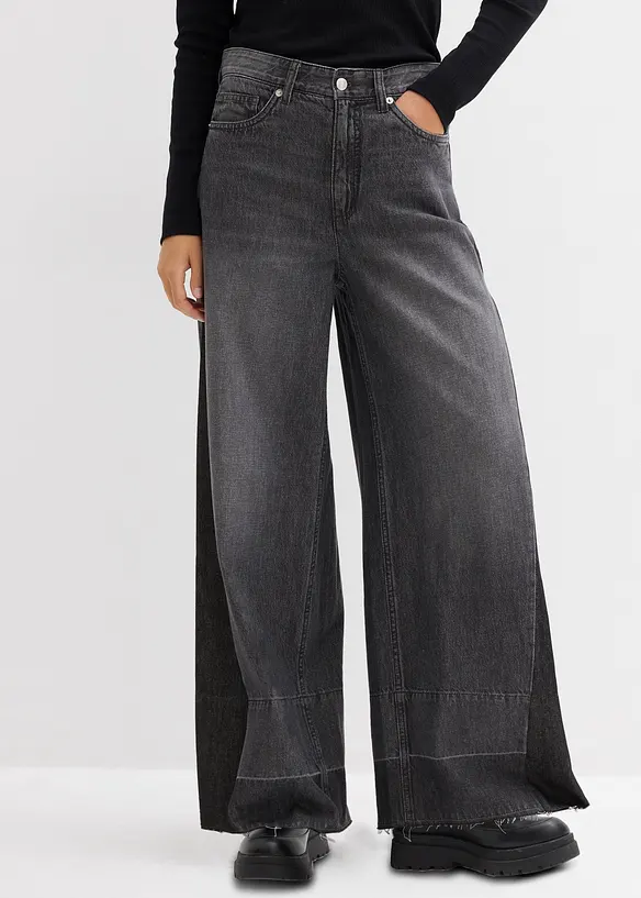 Jeans wide leg con inserto, vita alta, bonprix