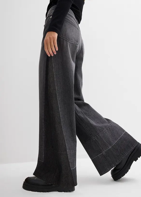 Jeans wide leg con inserto, vita alta, bonprix