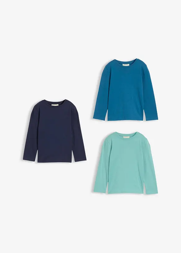Maglia a maniche lunghe in puro cotone biologico (pacco da 3), bonprix