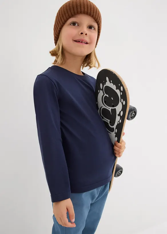 Maglia a maniche lunghe in puro cotone biologico (pacco da 3), bonprix