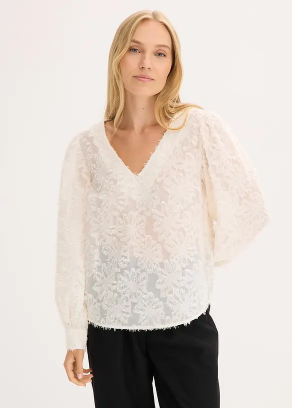 Blusa con motivo floreale strutturato, bonprix