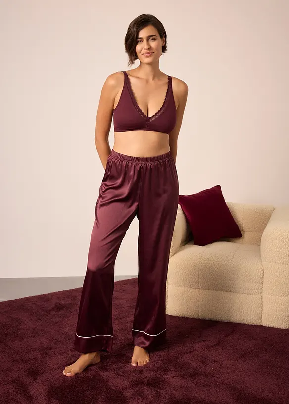Bralette a costine con cotone biologico e pizzo, bonprix