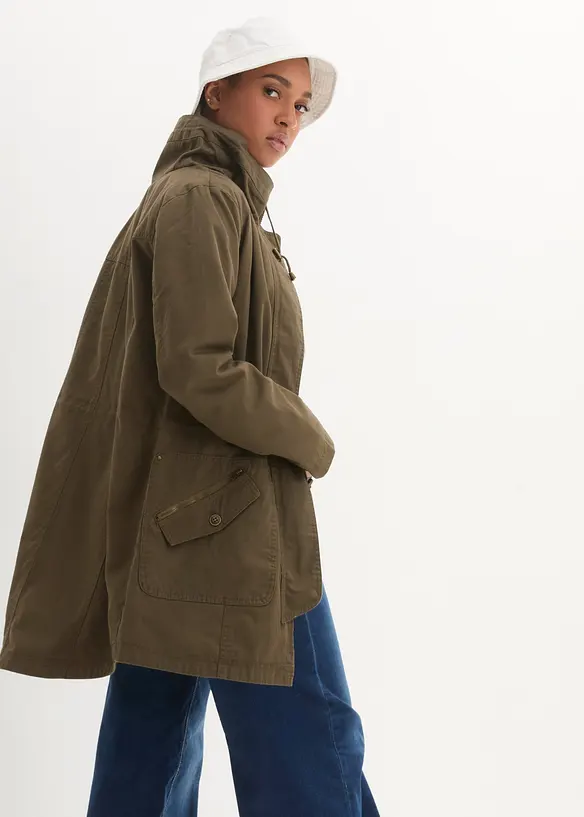 Parka corto in cotone a collo alto con coulisse, bonprix