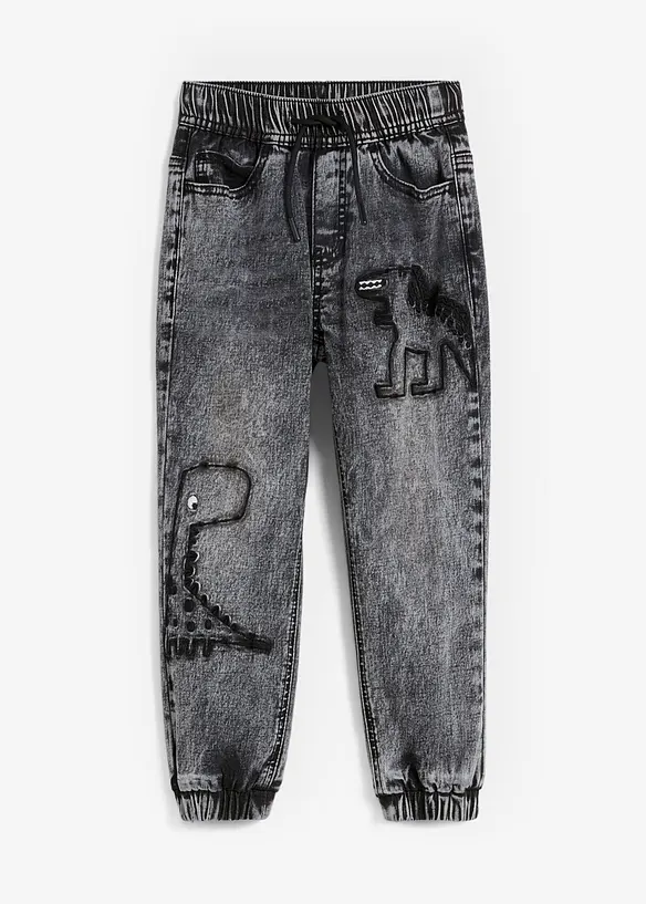 Jeans termici con elastico in vita e motivo con dinosauri, regular fit, bonprix