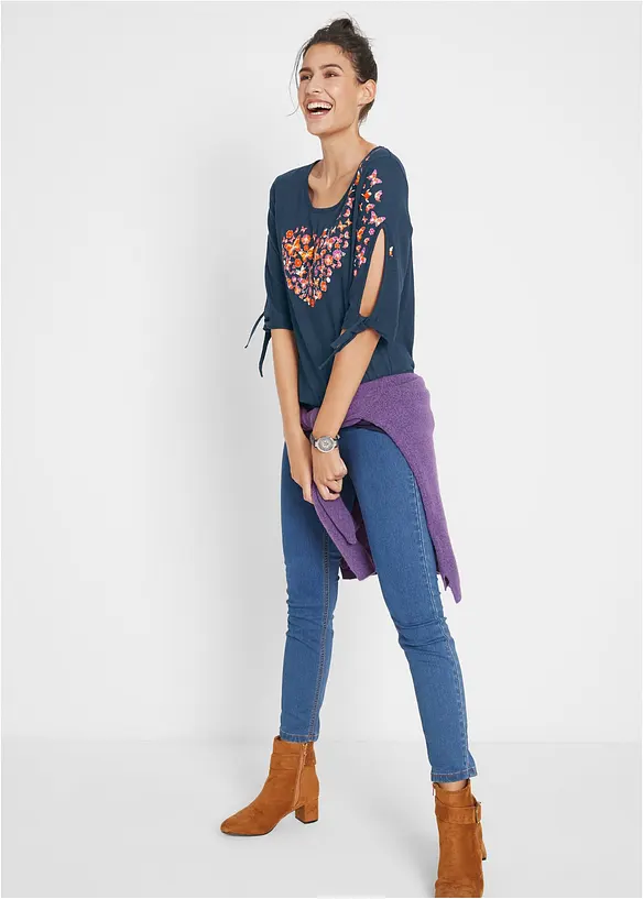 Maglia in cotone a mezze maniche con cut-out, bonprix