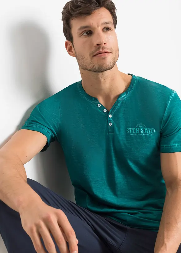 Maglia serafino a maniche corte in puro cotone effetto lavato, bonprix