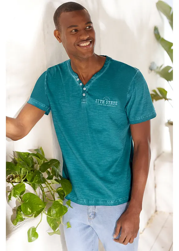 Maglia serafino a maniche corte in puro cotone effetto lavato, bonprix