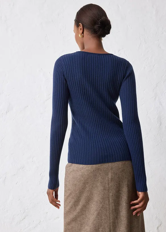 Maglione a costine in lana merino, bonprix