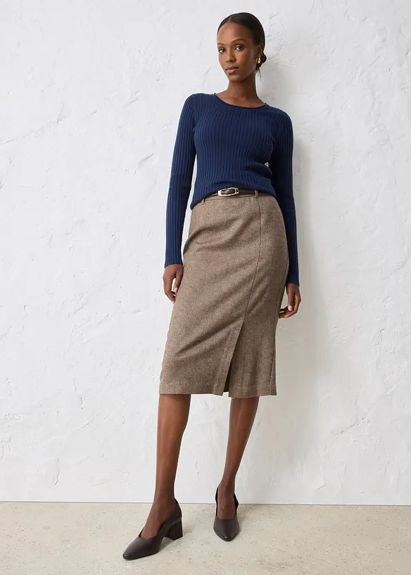 Maglione a costine in lana merino, bonprix