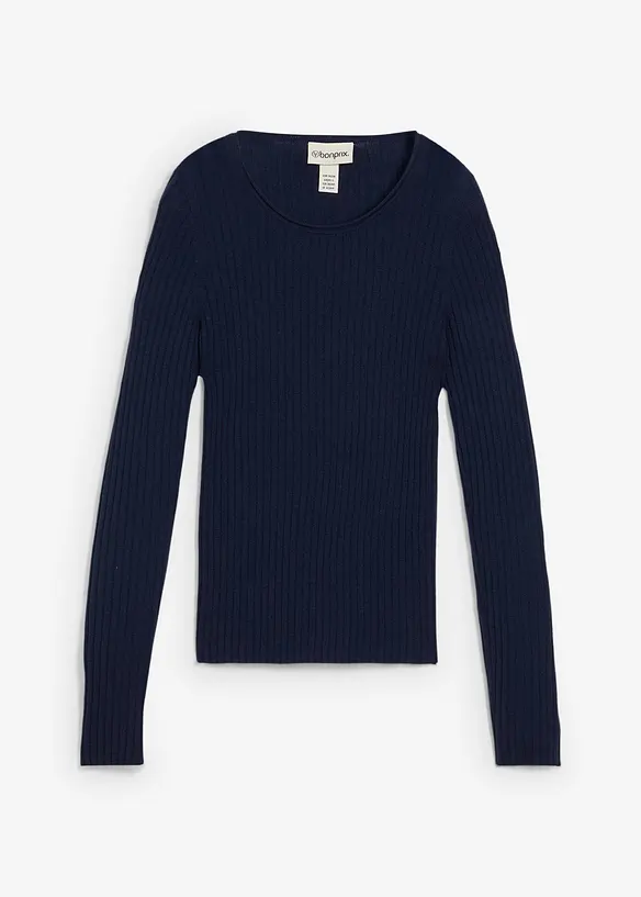 Maglione a costine in lana merino, bonprix