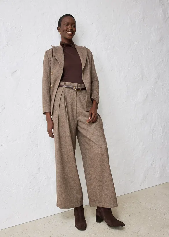 Pantaloni con pinces larghi in misto lana, bonprix