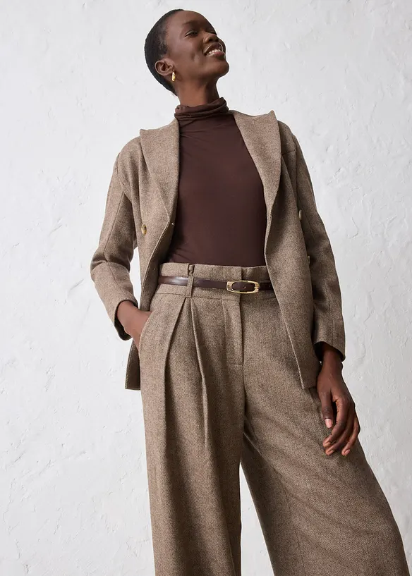 Pantaloni con pinces larghi in misto lana, bonprix