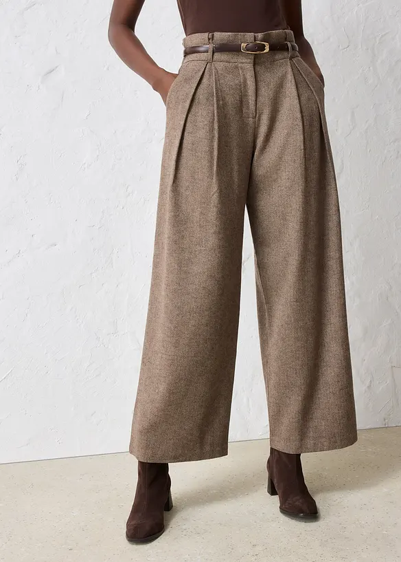 Pantaloni con pinces larghi in misto lana, bonprix