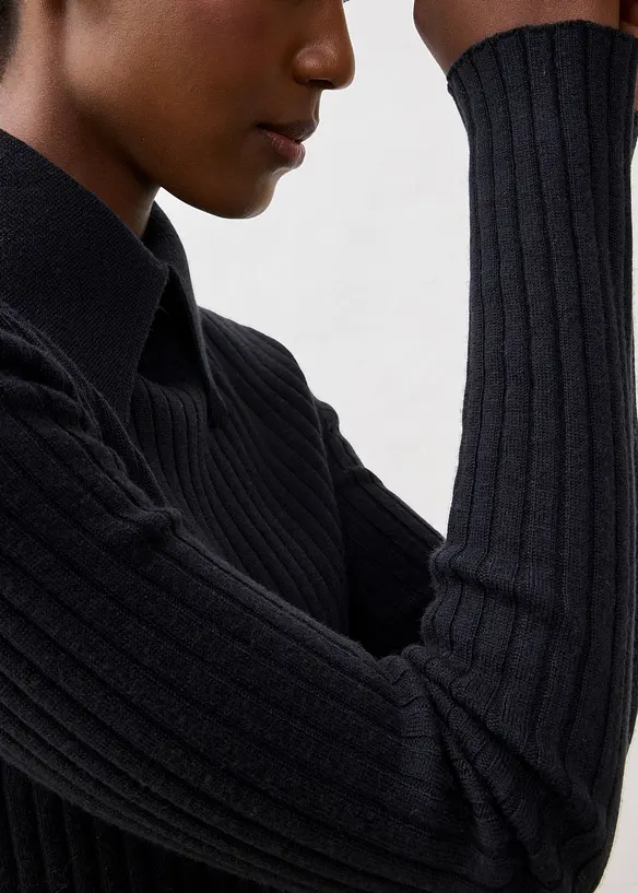 Maglione a coste in lana merino, bonprix