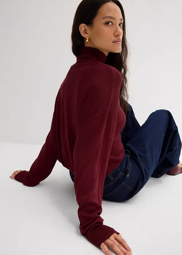 Maglione a collo alto in filato fine di misto viscosa, bonprix