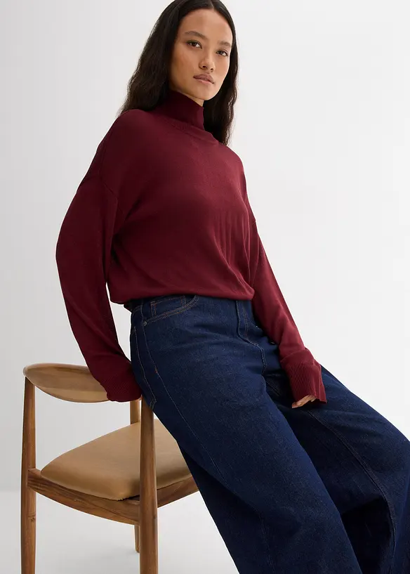 Maglione a collo alto in filato fine di misto viscosa, bonprix