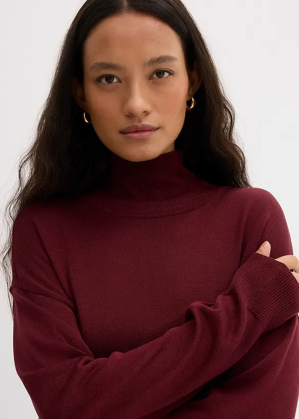 Maglione a collo alto in filato fine di misto viscosa, bonprix