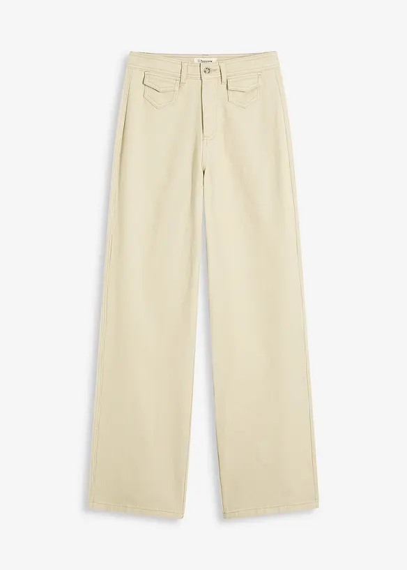 Pantaloni in twill di puro cotone, vita alta, bonprix