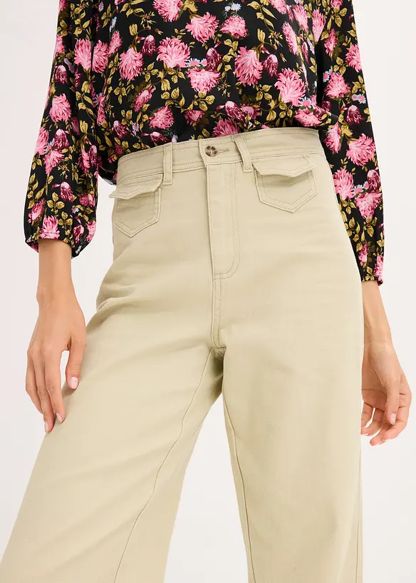 Pantaloni in twill di puro cotone, vita alta, bonprix