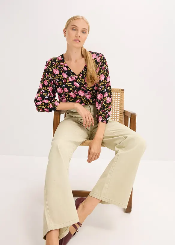 Pantaloni in twill di puro cotone, vita alta, bonprix
