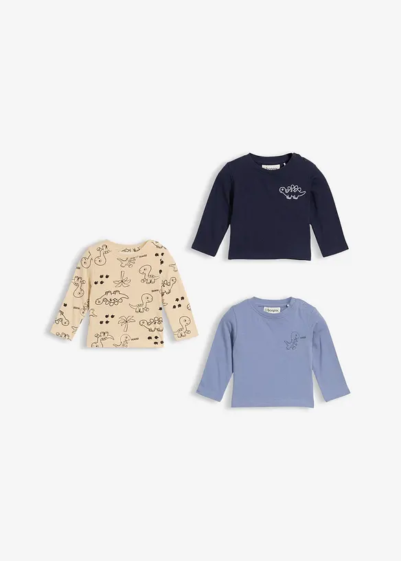 Maglia lunga in puro cotone biologico (pacco da 3), bonprix
