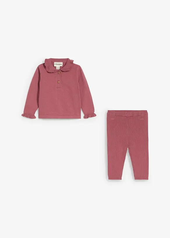 Maglia con colletto con volant e leggings (set 2 pezzi), bonprix