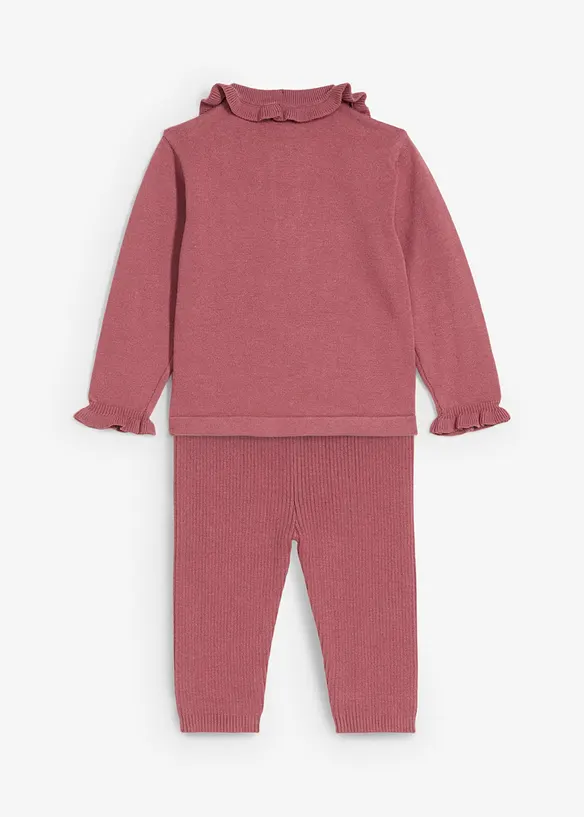 Maglia con colletto con volant e leggings (set 2 pezzi), bonprix