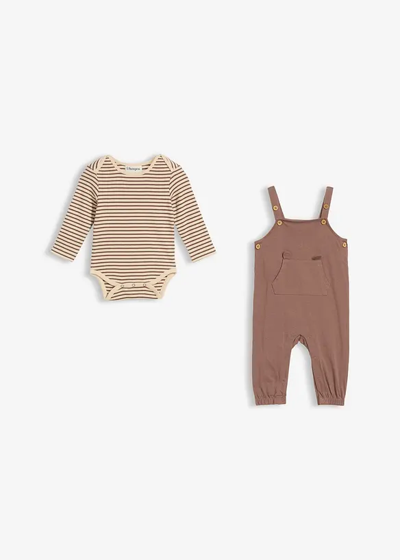 Salopette a costine con body in puro cotone biologico (set 2 pezzi), bonprix