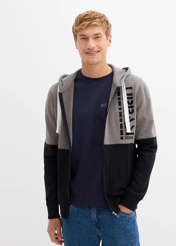 Felpa con zip e cappuccio in puro cotone biologico, bonprix