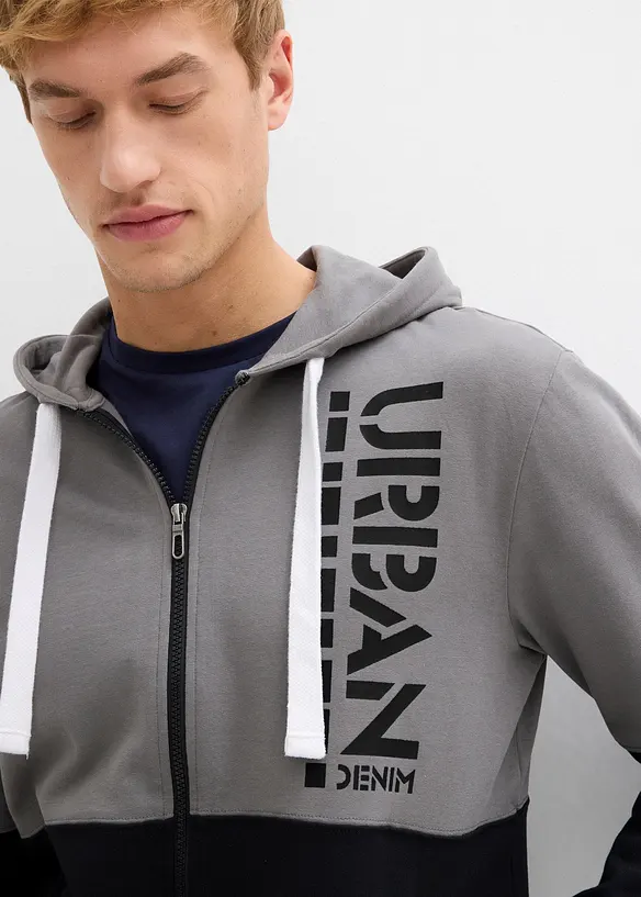 Felpa con zip e cappuccio in puro cotone biologico, bonprix