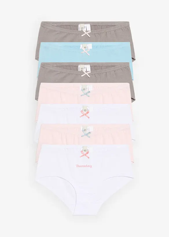 Culotte con cotone biologico morbido e fiocco in satin (pacco da 7), bonprix