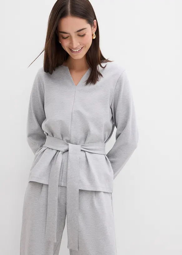 Maglia a maniche lunghe con cintura da annodare in misto viscosa, bonprix