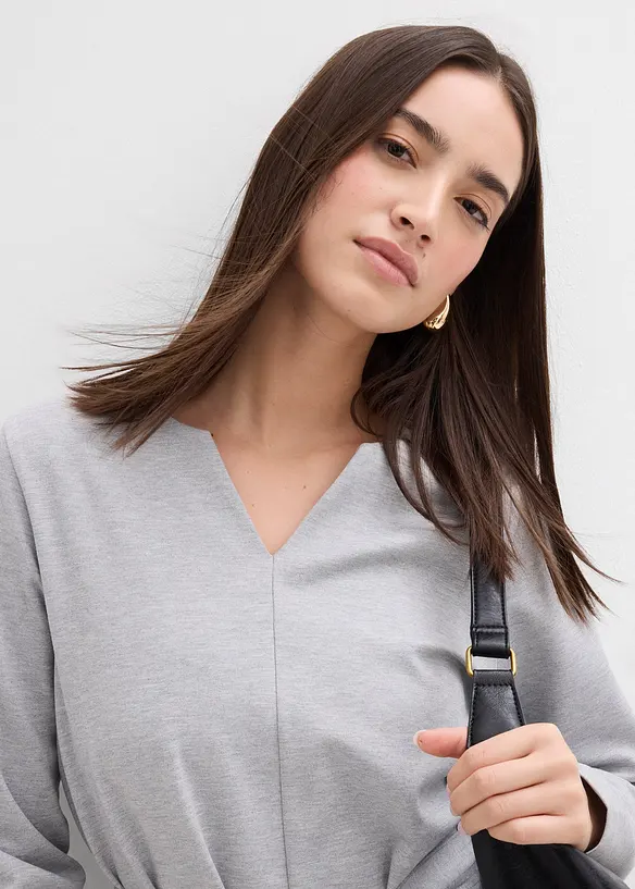 Maglia a maniche lunghe con cintura da annodare in misto viscosa, bonprix