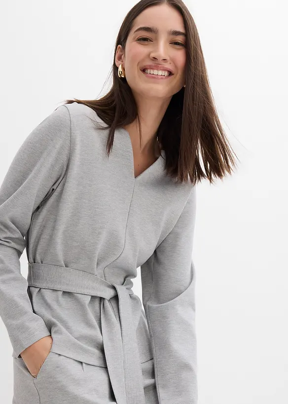 Maglia a maniche lunghe con cintura da annodare in misto viscosa, bonprix