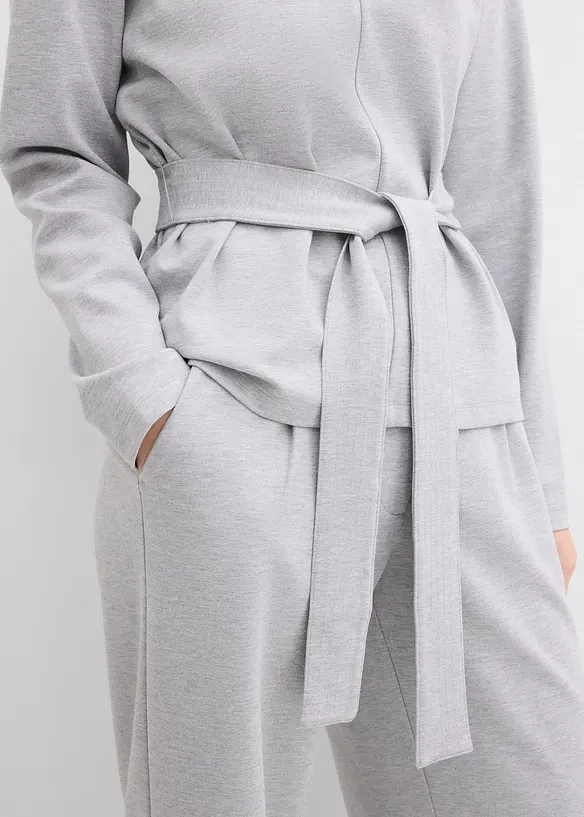 Maglia a maniche lunghe con cintura da annodare in misto viscosa, bonprix