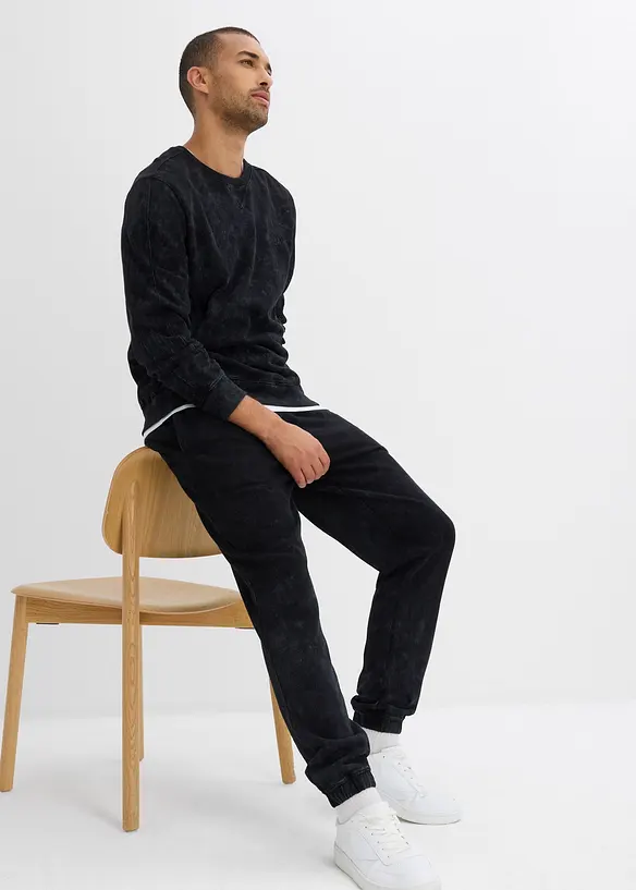 Pantaloni in felpa di puro cotone biologico effetto lavato, loose fit, bonprix