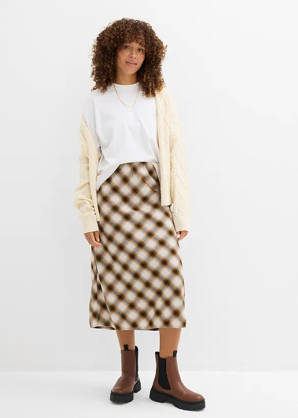 Gonna midi in flanella di puro cotone, bonprix