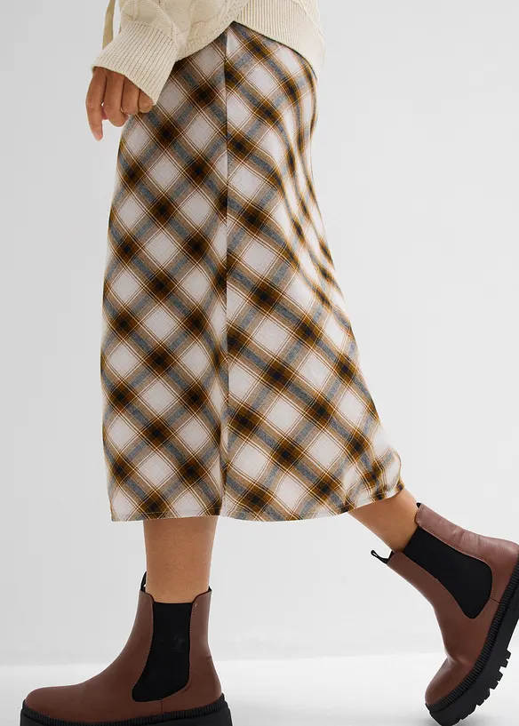 Gonna midi in flanella di puro cotone, bonprix