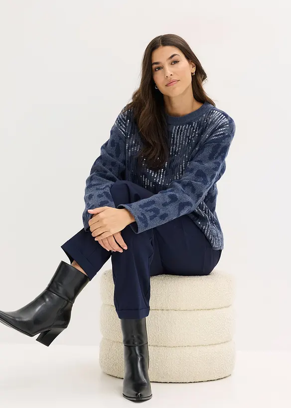Maglione jacquard oversize con paillettes, bonprix