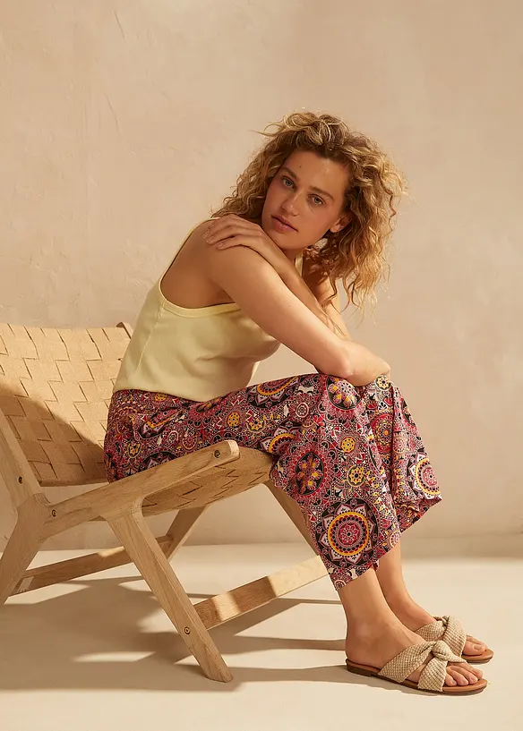 Pantaloni culotte larghi in jersey con cinta smock, bonprix