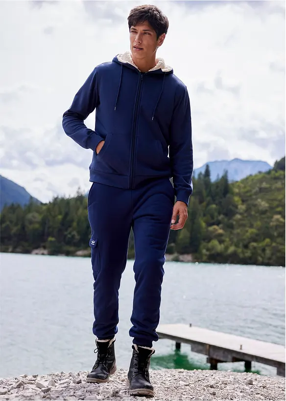 Felpa termica con zip, cappuccio e fodera effetto peluche, bonprix
