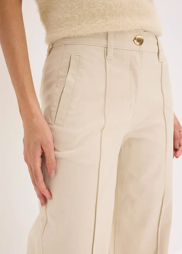 Pantaloni in twill con piega cucita e tasche a filetto, bonprix