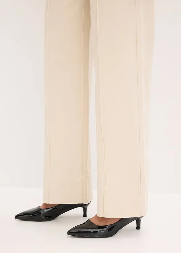 Pantaloni in twill con piega cucita e tasche a filetto, bonprix