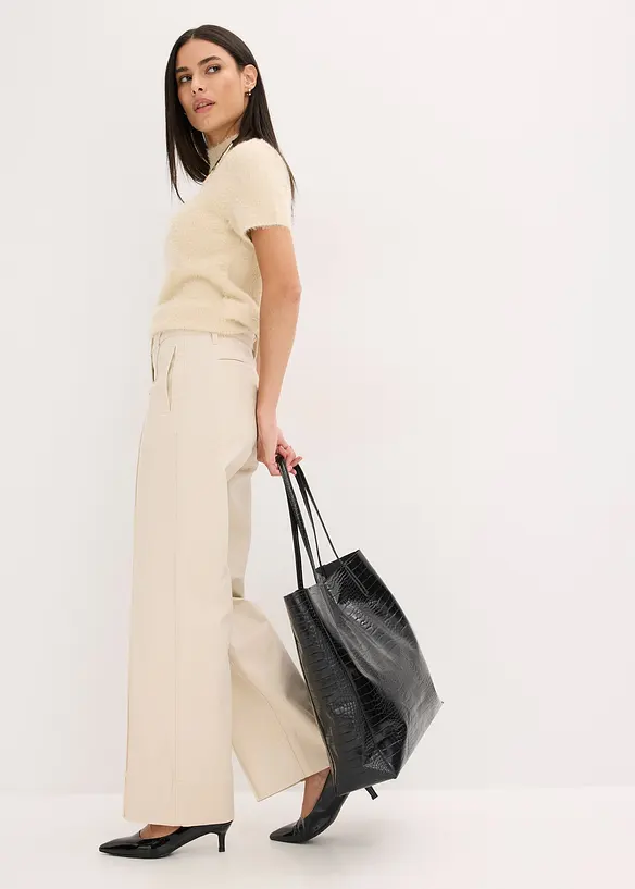 Pantaloni in twill con piega cucita e tasche a filetto, bonprix